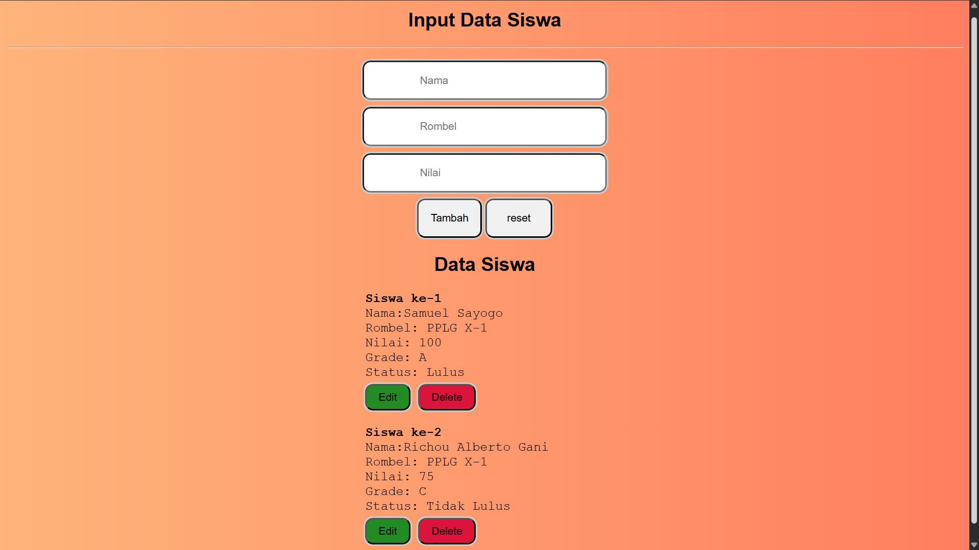 CRUD Input Data Siswa